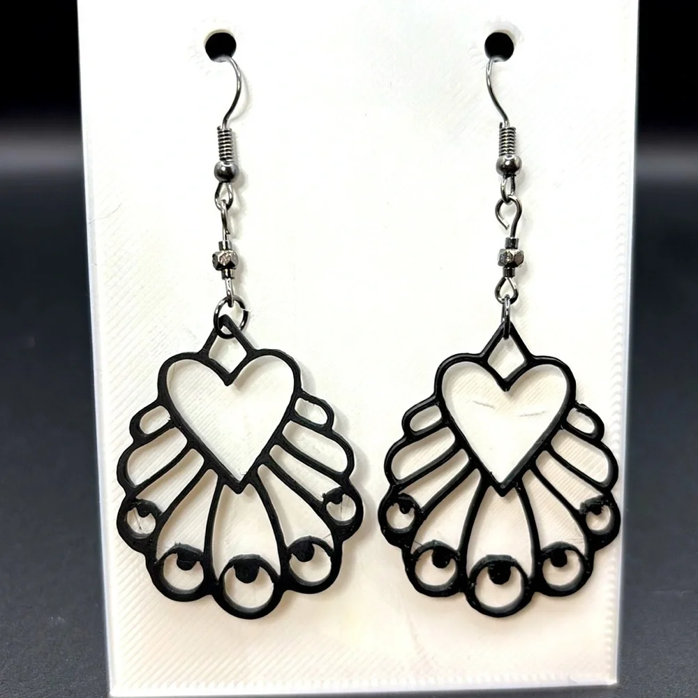 Peacock Black Heart Earrings